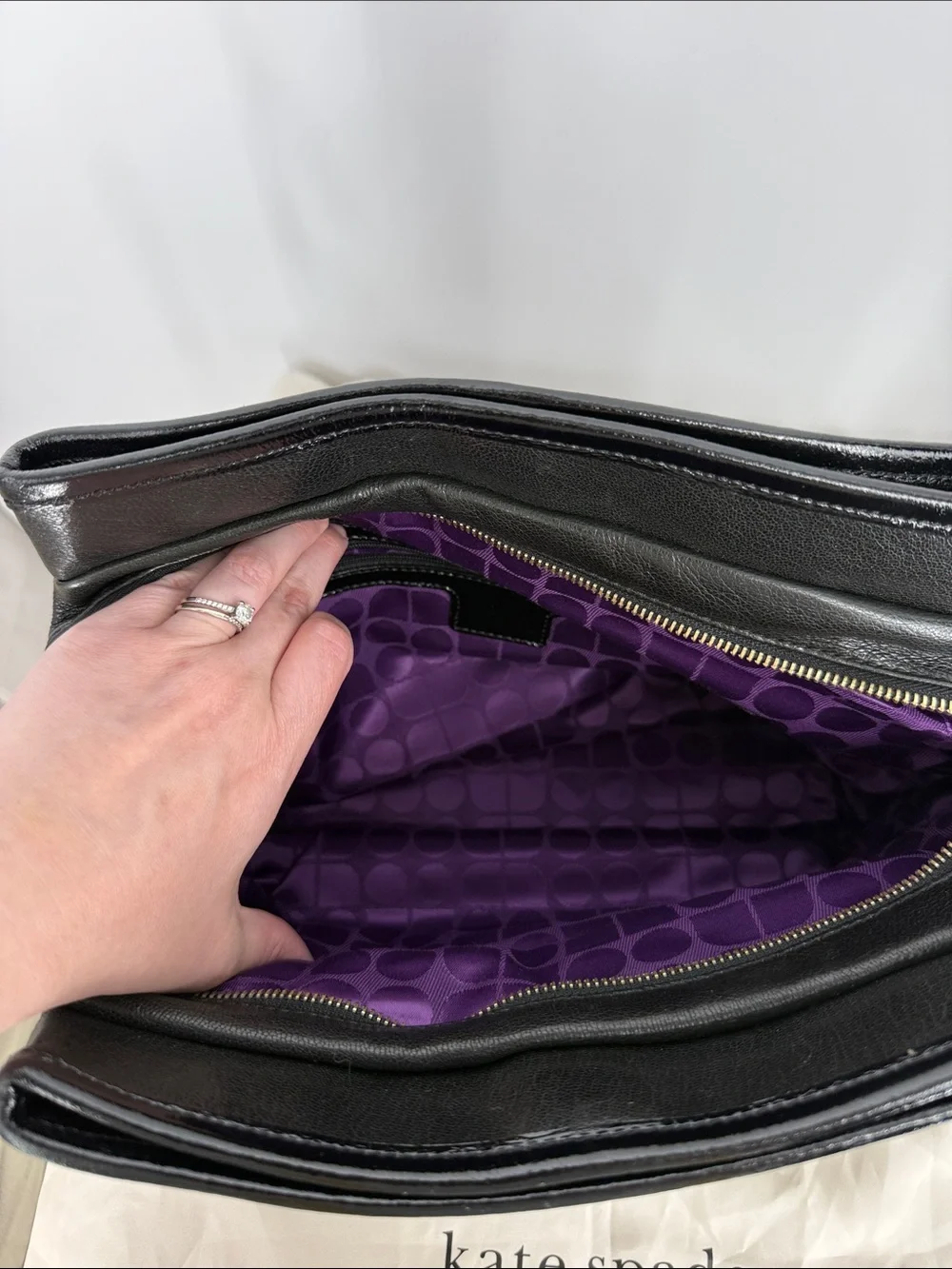 Kate Spade Black Leather Top-Handle Satchel Handbag with crossbody strap